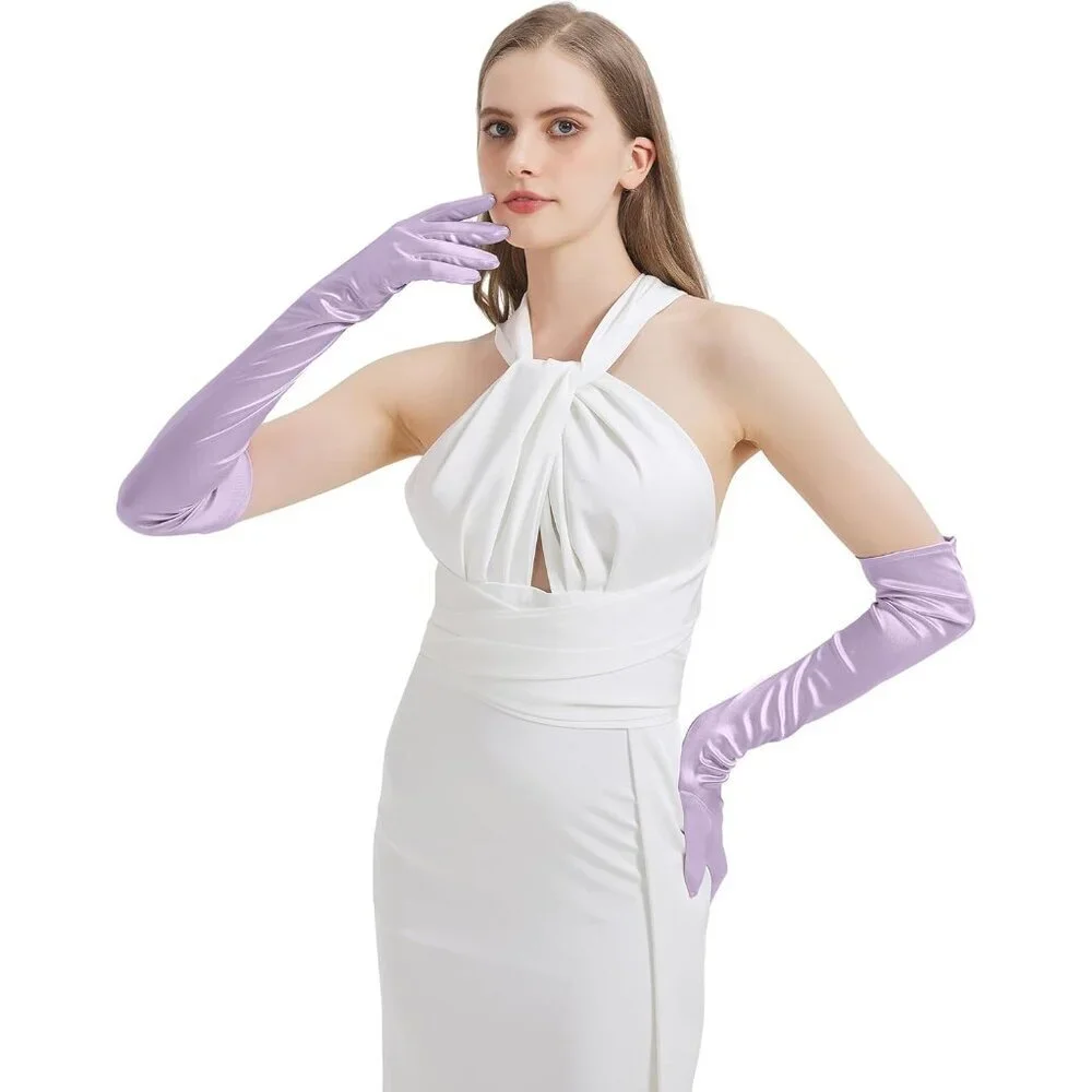 Women's Light Purple Imported Satin Elbow Length Halloween Cosplay Opera Gloves